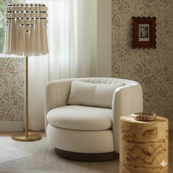 Nura Cream Vegan Mohair Swivel Accent Chair