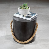 Marina Concrete Stool with Rope Accent - Black