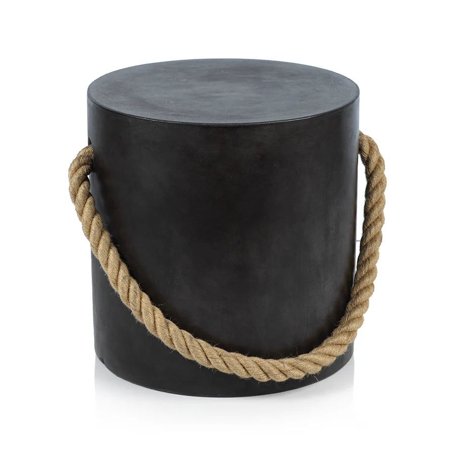 Marina Concrete Stool with Rope Accent - Black