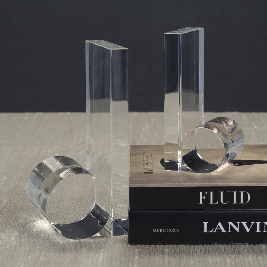 Rolled Crystal Bookends - Set of Two - Clear