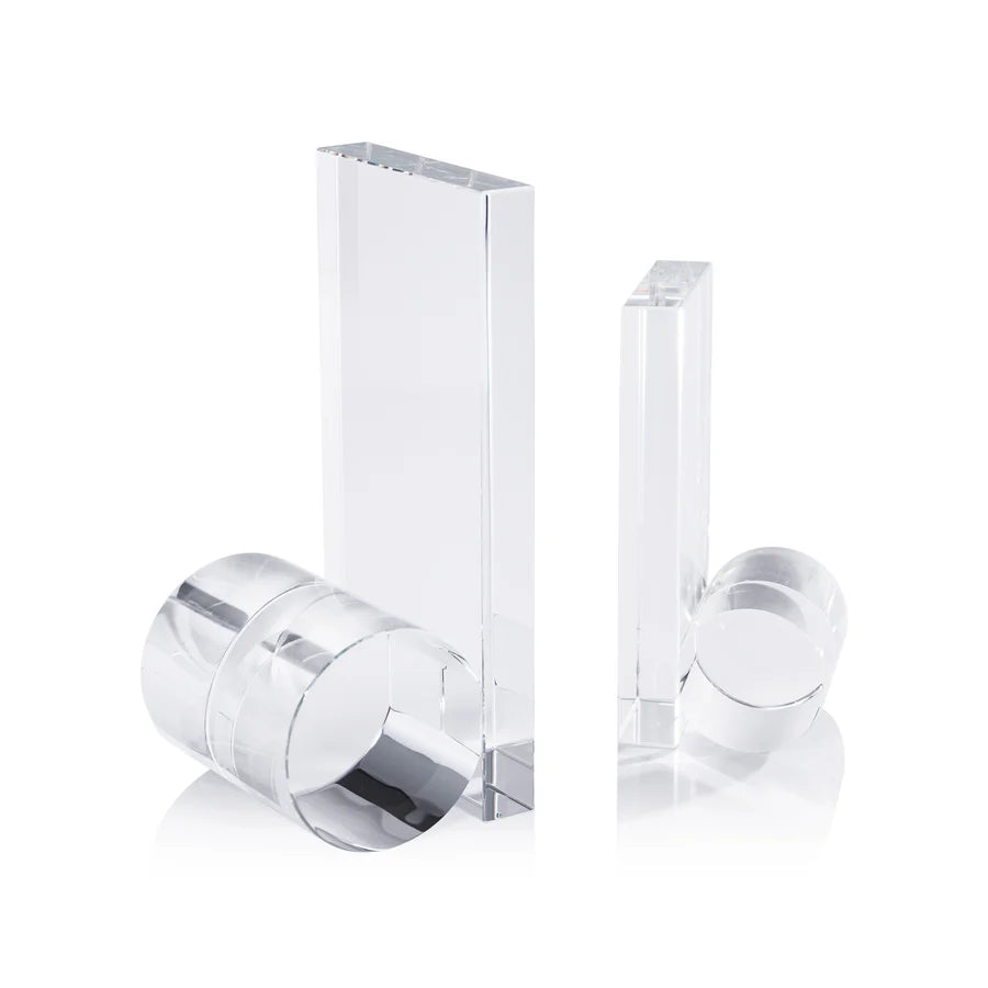 Rolled Crystal Bookends - Set of Two - Clear