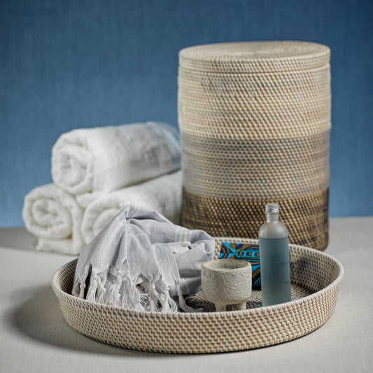 Catalina Rattan Lidded Baskets - Set of 3 - Natural, White, Gray and Black