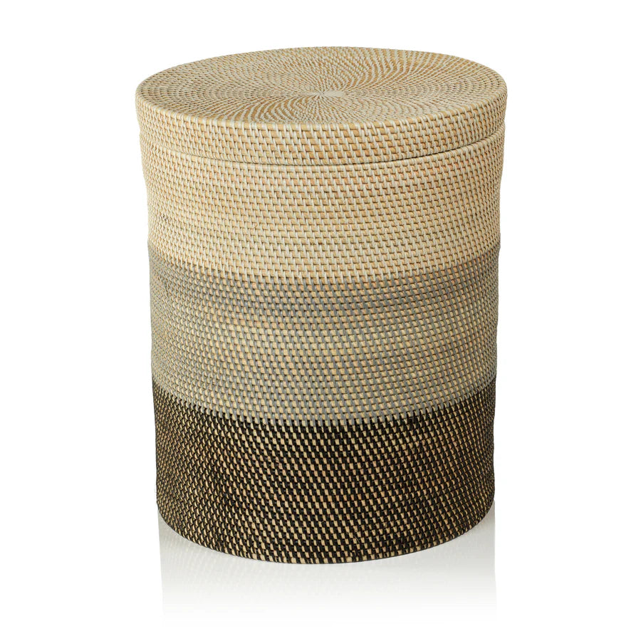 Catalina Rattan Lidded Baskets - Set of 3 - Natural, White, Gray and Black