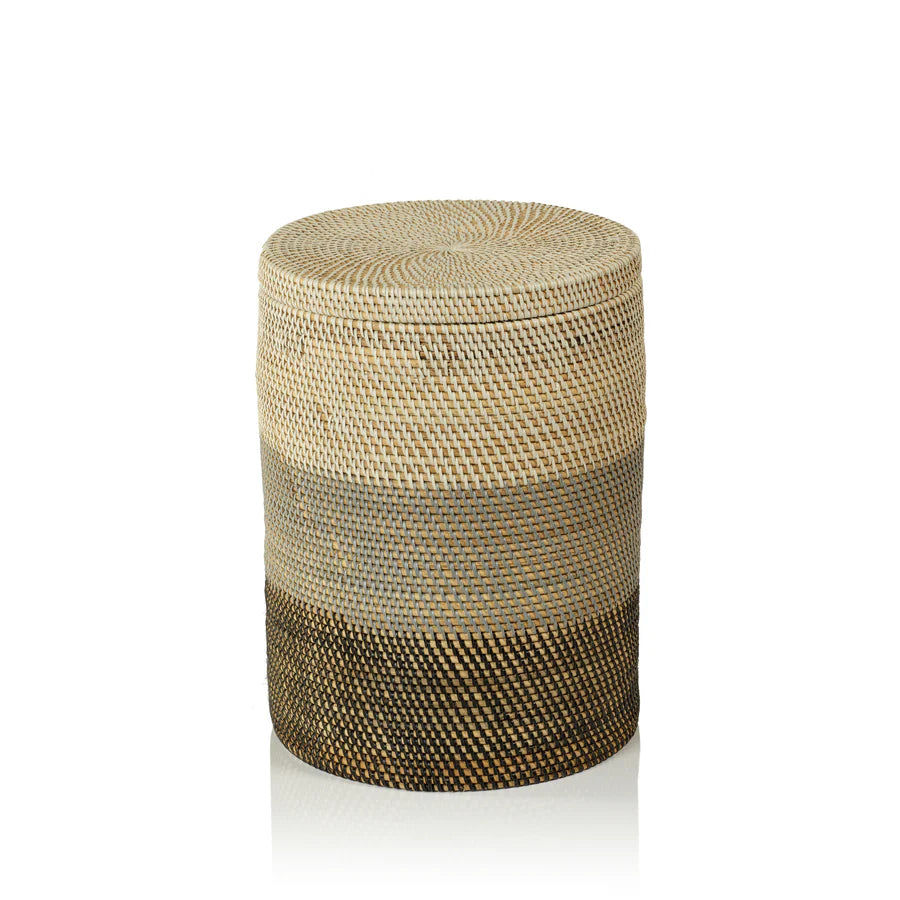 Catalina Rattan Lidded Baskets - Set of 3 - Natural, White, Gray and Black