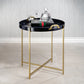 Savoy Leather with Brass Handles Round Tray on Stand - Blue and Gold