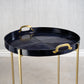 Savoy Leather with Brass Handles Round Tray on Stand - Blue and Gold