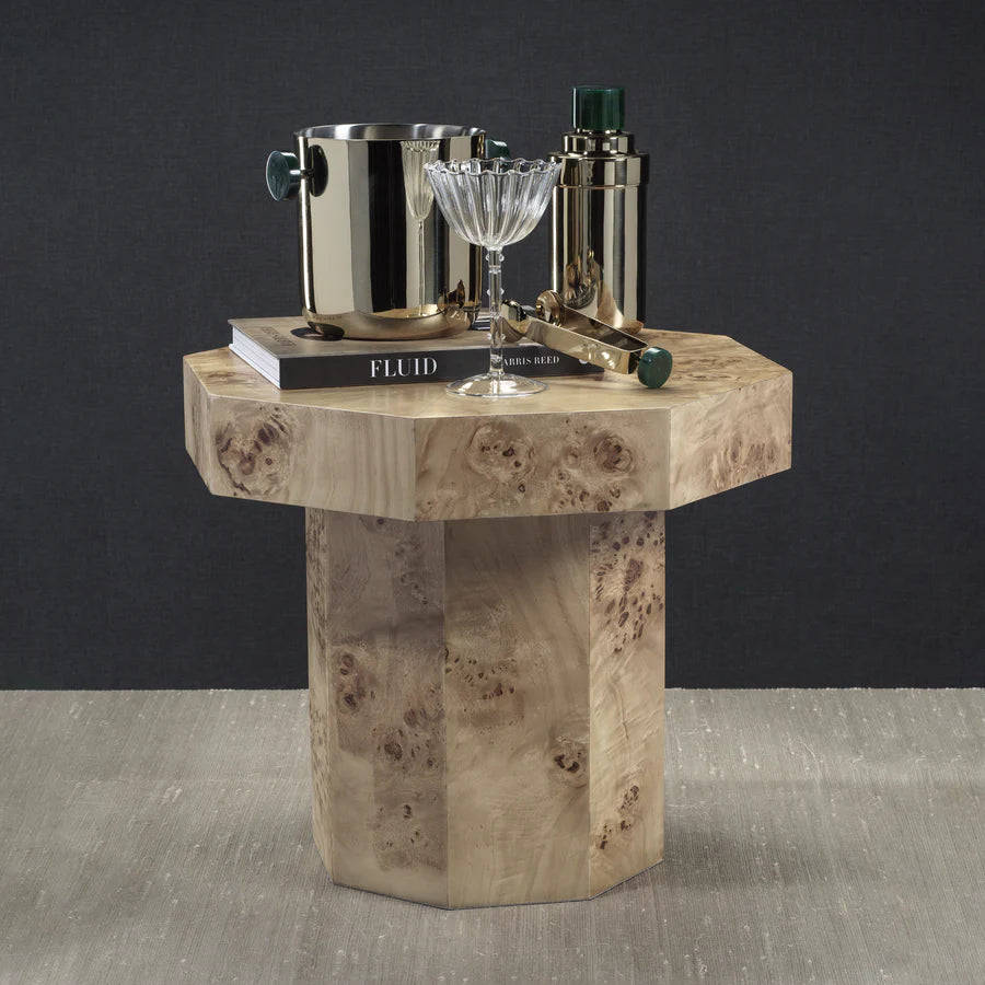 Burl Wood Octagon Side Table - Short