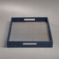 Houndstooth Raffia Tray - Navy Blue