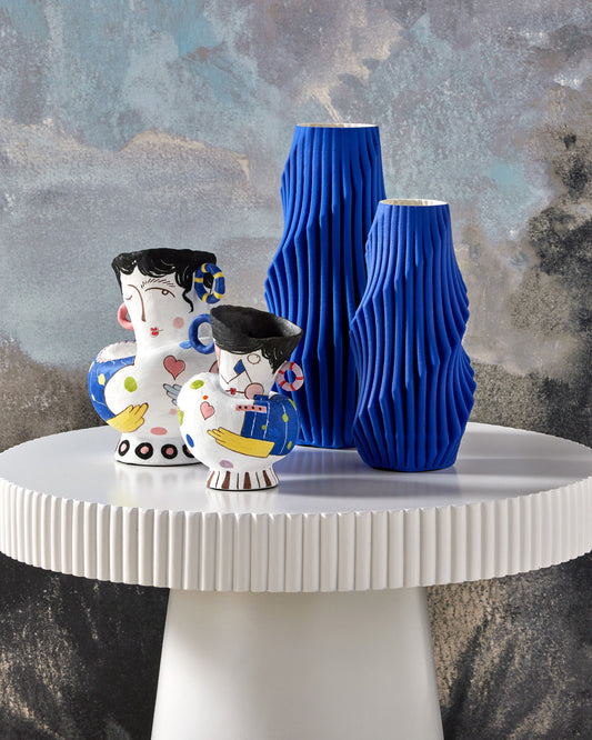 blue Pleat Large Vase