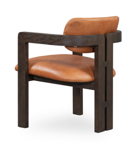 Martina Distressed Leather/Wood Dining Arm Chair