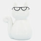 Porcelain, 8"H Cat W/ Glasses, White