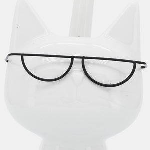 Porcelain, 8"H Kitty W/ Glasses, White