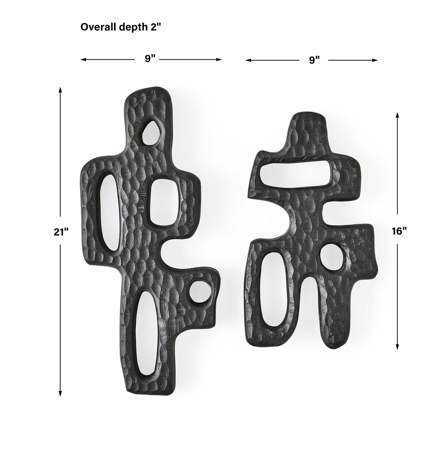 Chiseled silhouette Wall Sculptures, S/2