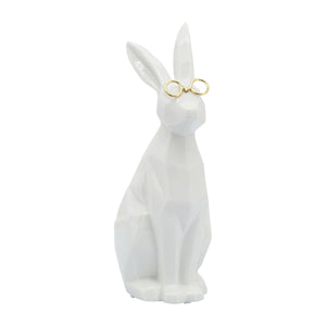 Cer, 9"H Bunny W/ Glasses, White/Gold