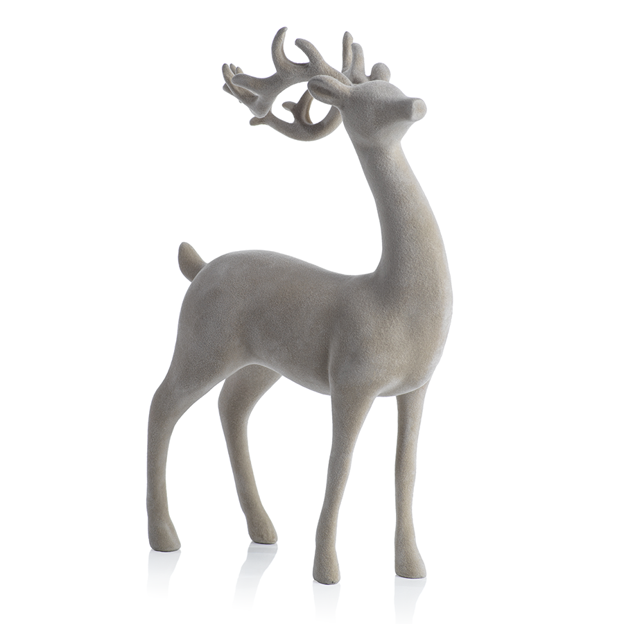 Flocked Decorative Standing Deer - Natural
