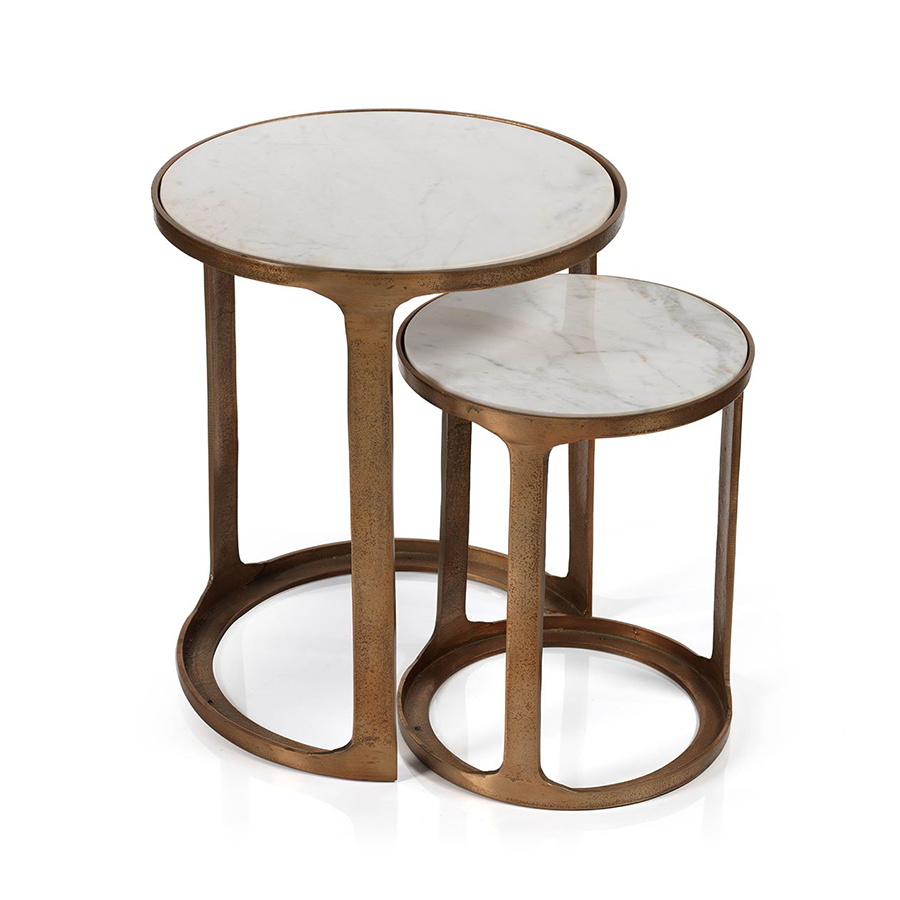 Nikki Round Marble and Raw Aluminum Nesting Tables