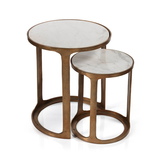 Nikki Round Marble and Raw Aluminum Nesting Tables