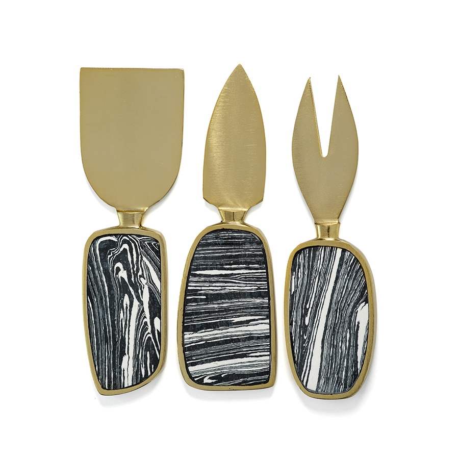 Juego de 3 utensilios para queso Amalfi - Negro con oro