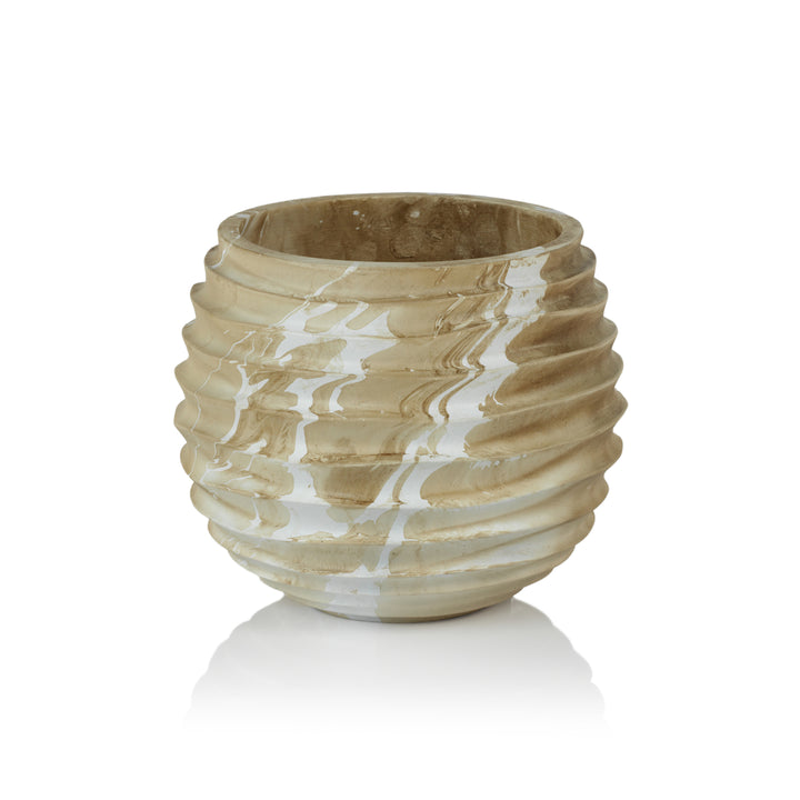 Natural Latte Mango Wood Marbleized Cocoon Pot - Large